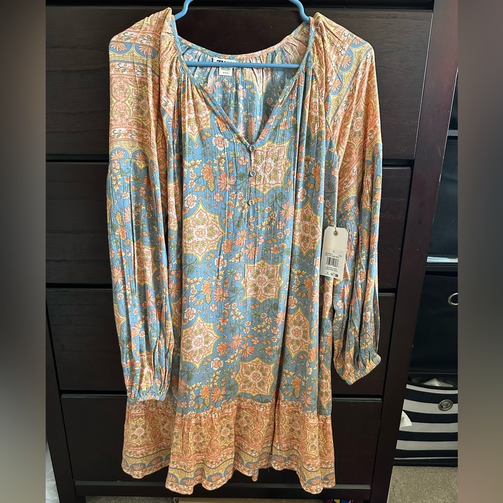 Billabong Blue and Orange Ruffled Tunic Dress